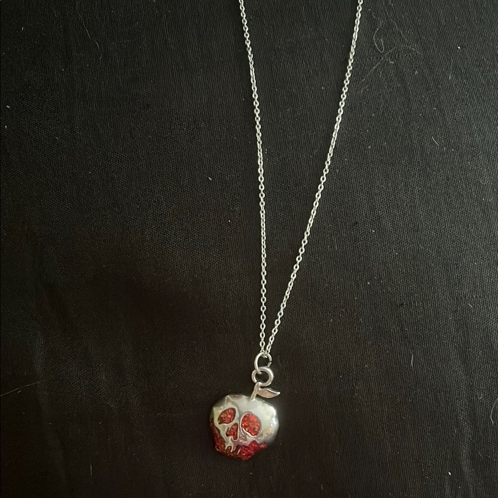 Disney Silver and Red Wicked Apple Pendant Necklace